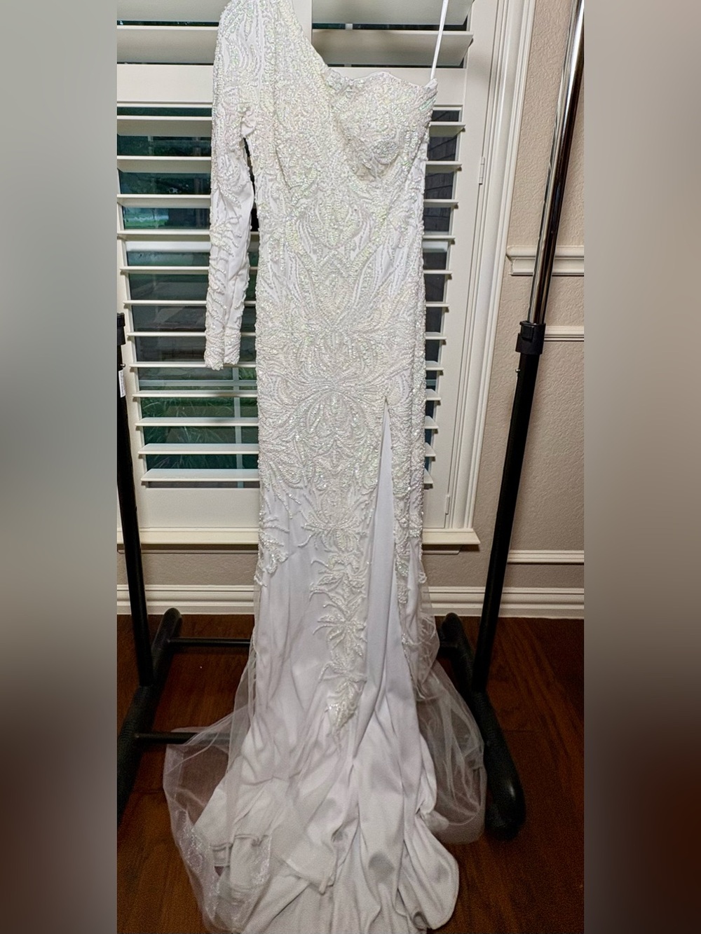 Ivory Single Shoulder Dress with Full Beaded Embroidery